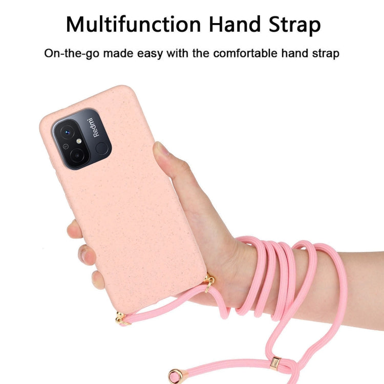 For Xiaomi Redmi 12C Wheat Straw Material + TPU Phone Case with Lanyard(Pink) - Xiaomi Cases by buy2fix | Online Shopping UK | buy2fix