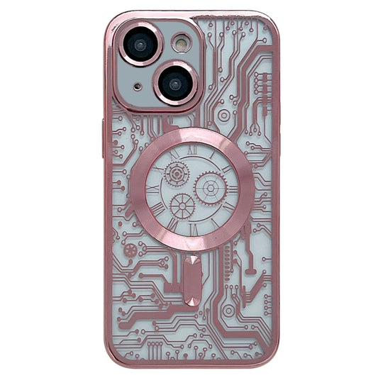 For iPhone 13 Electroplated Circuit Board Pattern MagSafe Phone Case(Pink) - iPhone 13 Cases by buy2fix | Online Shopping UK | buy2fix