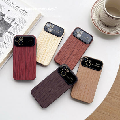 For iPhone 14 Pro Wood Grain TPU Phone Case with Lens Film(Red) - iPhone 14 Pro Cases by buy2fix | Online Shopping UK | buy2fix