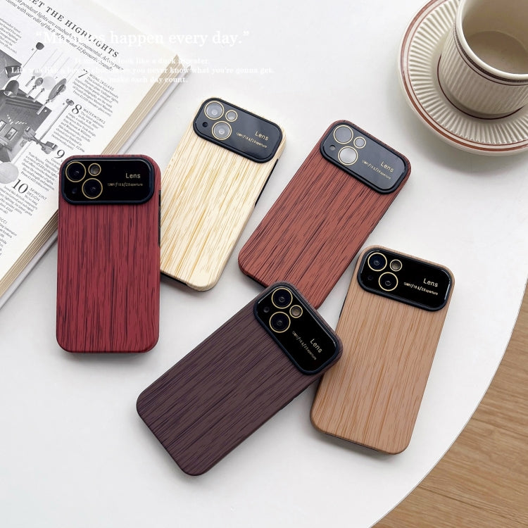 For iPhone 14 Plus Wood Grain TPU Phone Case with Lens Film(Brown) - iPhone 14 Plus Cases by buy2fix | Online Shopping UK | buy2fix