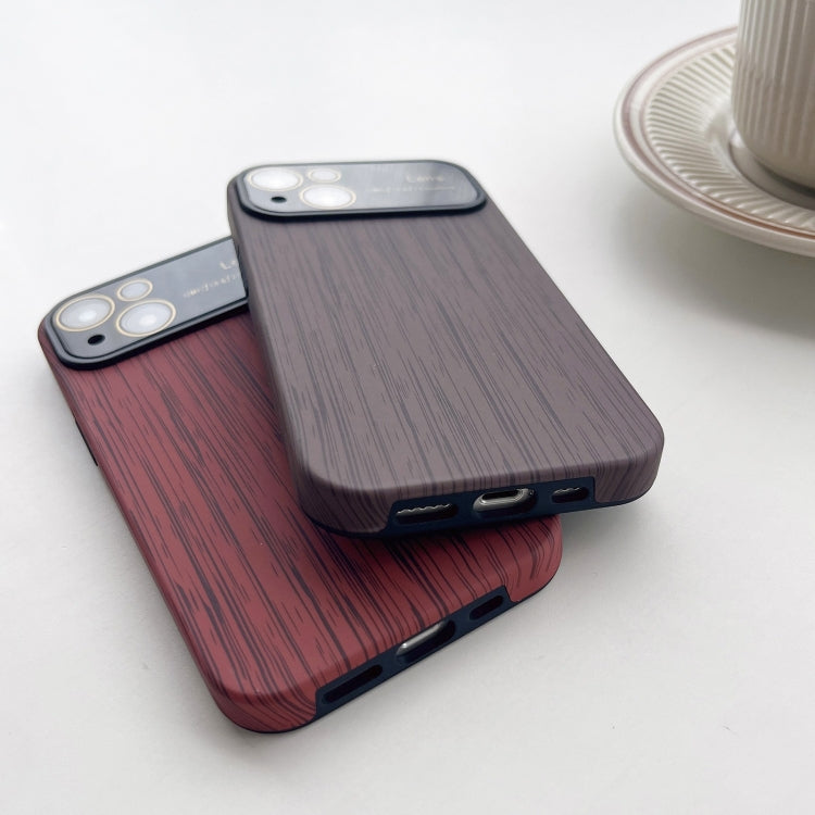 For iPhone 14 Pro Wood Grain TPU Phone Case with Lens Film(Khaki) - iPhone 14 Pro Cases by buy2fix | Online Shopping UK | buy2fix