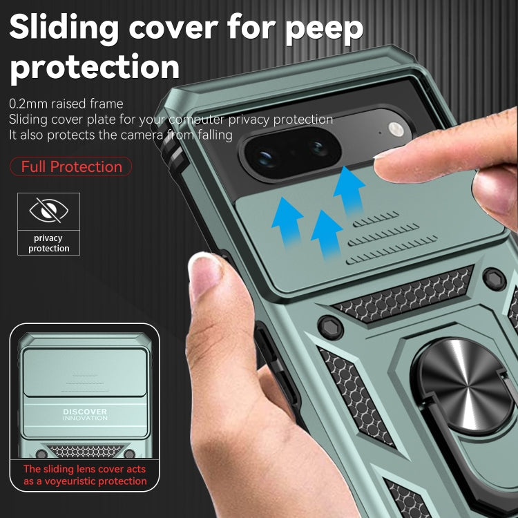 For Google Pixel 7a Sliding Camshield Holder Phone Case(Dark Green) - Google Cases by buy2fix | Online Shopping UK | buy2fix