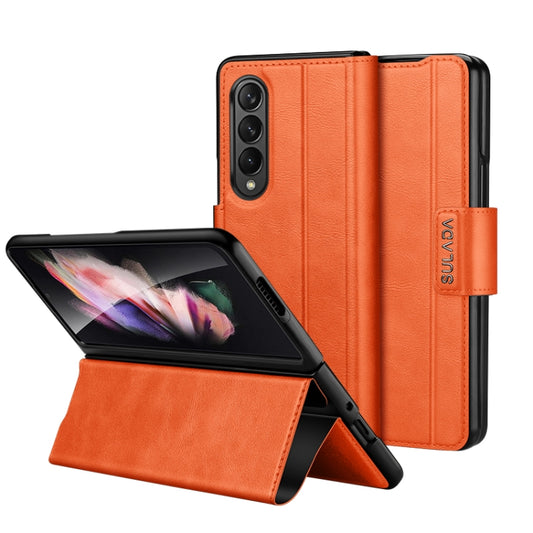 For Samsung Galaxy Z Fold2 / W21 SULADA All-inclusive Magnetic Snap Flip Leather Phone Case(Orange) - Galaxy Phone Cases by SULADA | Online Shopping UK | buy2fix