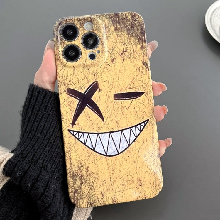 For iPhone 14 Pro Max Painted Pattern Precise Hole PC Phone Case(Yellow Background Smiling) - iPhone 14 Pro Max Cases by buy2fix | Online Shopping UK | buy2fix