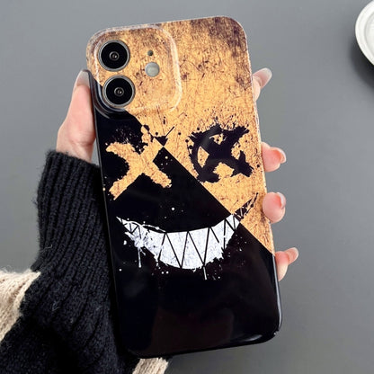 For iPhone 12 Painted Pattern Precise Hole PC Phone Case(Black Yellow Smiling) - iPhone 12 / 12 Pro Cases by buy2fix | Online Shopping UK | buy2fix