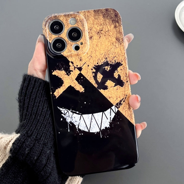 For iPhone 12 Pro Painted Pattern Precise Hole PC Phone Case(Black Yellow Smiling) - iPhone 12 / 12 Pro Cases by buy2fix | Online Shopping UK | buy2fix