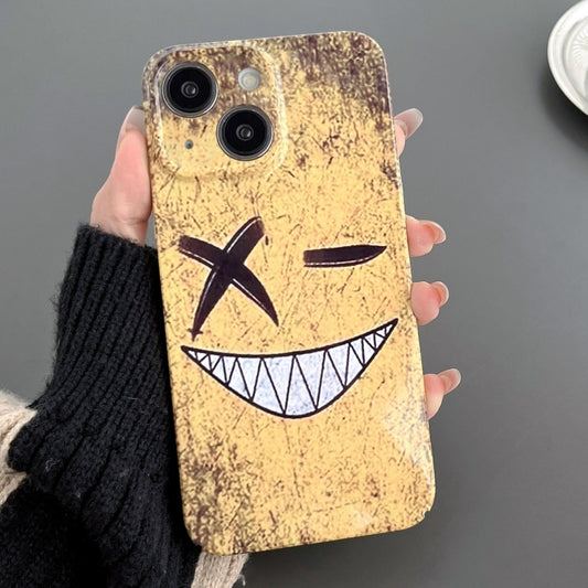 For iPhone 15 Plus Painted Pattern Precise Hole PC Phone Case(Yellow Background Smiling) - iPhone 15 Plus Cases by buy2fix | Online Shopping UK | buy2fix