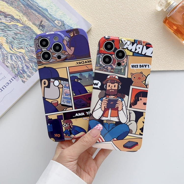 For iPhone 15 Plus Painted Pattern Precise Hole PC Phone Case(Orange Comics) - iPhone 15 Plus Cases by buy2fix | Online Shopping UK | buy2fix