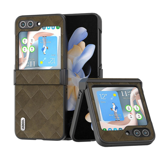 For Samsung Galaxy Z Flip5 ABEEL Weave Plaid PU Phone Case(Green) - Galaxy Z Flip5 Cases by buy2fix | Online Shopping UK | buy2fix