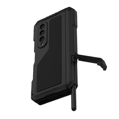 For Samsung Galaxy Z Fold4 LK Metal Shockproof Life Waterproof Dustproof Phone Case with Folding Holder(Black) - Galaxy Z Fold4 5G Cases by buy2fix | Online Shopping UK | buy2fix