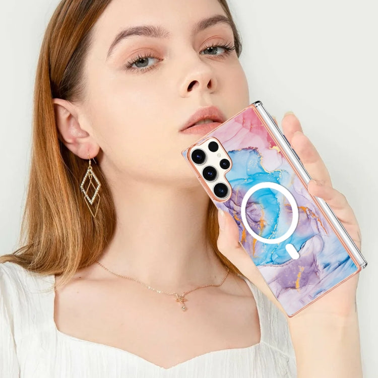 For Samsung Galaxy S23 Ultra 5G Marble Pattern Dual-side IMD Magsafe TPU Phone Case(Blue Marble) - Galaxy S23 Ultra 5G Cases by buy2fix | Online Shopping UK | buy2fix