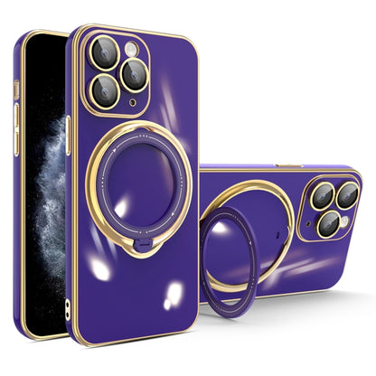 For iPhone 11 Pro Max Multifunction Electroplating MagSafe Holder Phone Case(Dark Purple) - iPhone 11 Pro Max Cases by buy2fix | Online Shopping UK | buy2fix