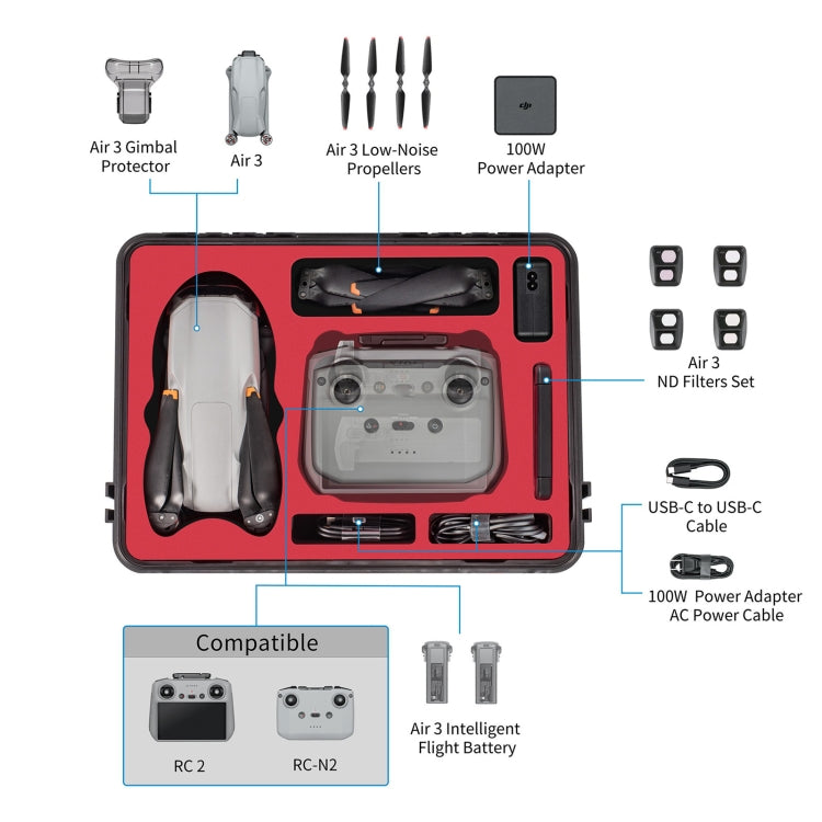 For DJI Air 3 / RC2 / N2 STARTRC Waterproof PP Official Standard Drone Kit Suitcase Storage Box(Black) -  by STARTRC | Online Shopping UK | buy2fix