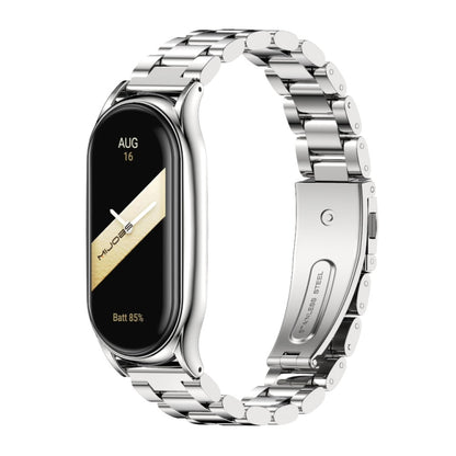 For Xiaomi Mi Band 8 Mijobs Plus Case Three Bead Metal Stainless Steel Watch Band(Silver) - Watch Bands by MIJOBS | Online Shopping UK | buy2fix