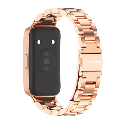 For Huawei Band 8 / 9 Mijobs Three Bead Bamboo Stainless Steel Watch Band(Rose Gold) - Watch Bands by MIJOBS | Online Shopping UK | buy2fix