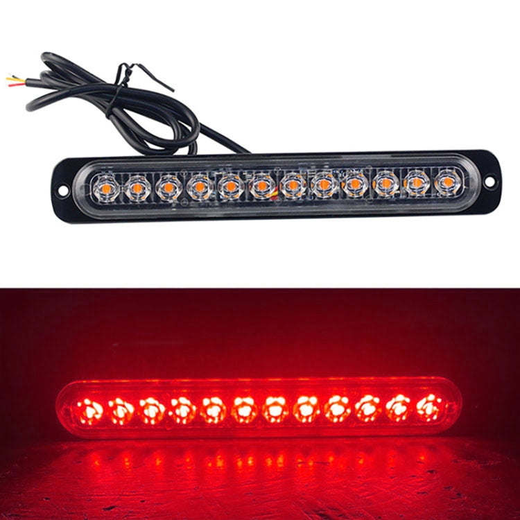 DC12V-24V / 36W Car Truck Emergency Strobe Flash Warning Light 12LEDs Long Ultra-thin Side Lights(Red) - In Car by buy2fix | Online Shopping UK | buy2fix