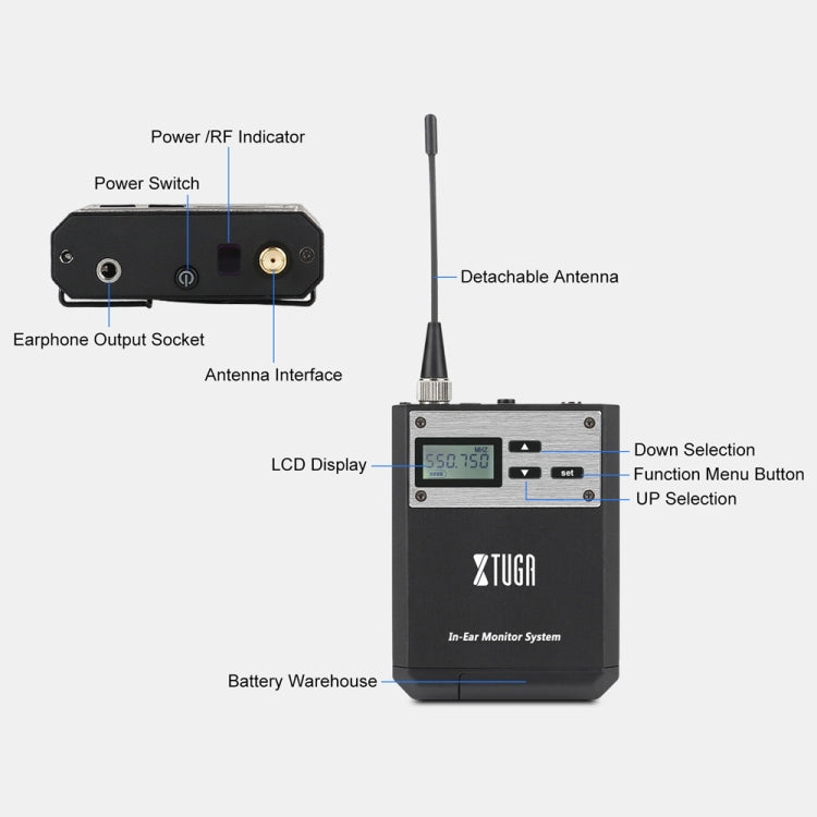 XTUGA  IEM1100 Professional Wireless In Ear Monitor System 5 BodyPacks(UK Plug) - Microphone by XTUGA | Online Shopping UK | buy2fix