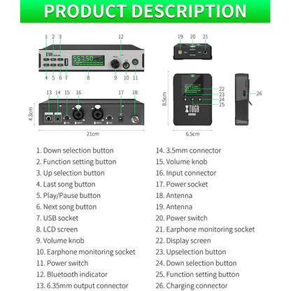 XTUGA SEM100 Professional Wireless In Ear Monitor System 2 BodyPacks(UK Plug) - Microphone by XTUGA | Online Shopping UK | buy2fix