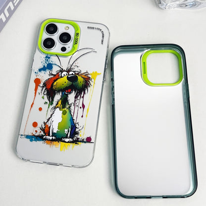 For iPhone 15 Pro Max Double Layer Color Silver Series Animal Oil Painting Phone Case(Jumping Monkey) - iPhone 15 Pro Max Cases by buy2fix | Online Shopping UK | buy2fix