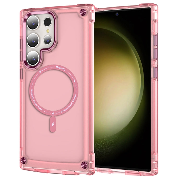 For Samsung Galaxy S23 Ultra 5G Skin Feel TPU + PC MagSafe Magnetic Phone Case(Transparent Pink) - Galaxy S23 Ultra 5G Cases by buy2fix | Online Shopping UK | buy2fix