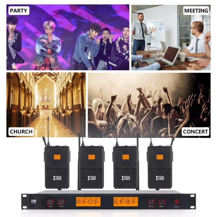 XTUGA A400-HB Professional 4-Channel UHF Wireless Microphone System with 2 Handheld & 2 Headset Microphone(EU Plug) - Microphone by XTUGA | Online Shopping UK | buy2fix