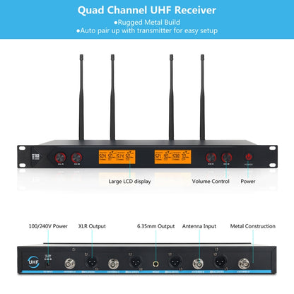 XTUGA A400-H Professional 4-Channel UHF Wireless Microphone System with 4 Handheld Microphone(AU Plug) - Microphone by XTUGA | Online Shopping UK | buy2fix