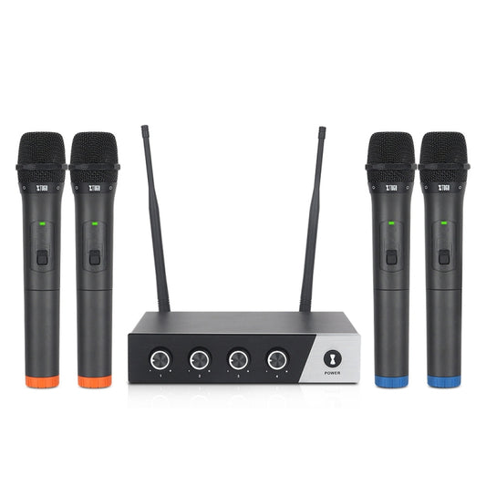 XTUGA S400 Professional 4-Channel UHF Wireless Microphone System with 4 Handheld Microphone(EU Plug) - Microphone by XTUGA | Online Shopping UK | buy2fix