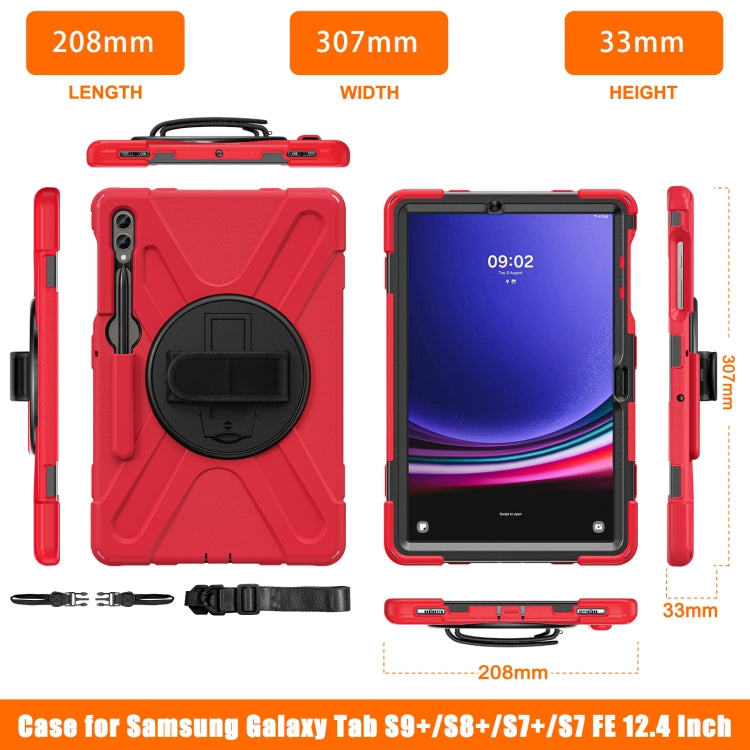 For Samsung Galaxy Tab S9+ / S8+ Rotary Handle Grab TPU + PC Tablet Case(Red) - Galaxy Tab S9+ Cases by buy2fix | Online Shopping UK | buy2fix