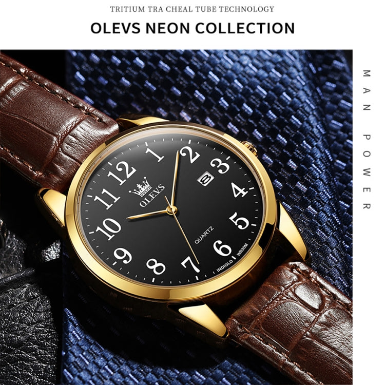 OLEVS 5566 Men Simple Single Calendar Waterproof Quartz Watch(Black) - Leather Strap Watches by OLEVS | Online Shopping UK | buy2fix