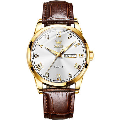 OLEVS 6896 Men Multifunctional Luminous Waterproof Quartz Watch(White) - Leather Strap Watches by OLEVS | Online Shopping UK | buy2fix