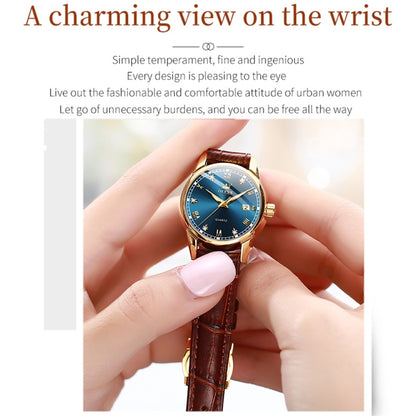 OLEVS 6896 Women Multifunctional Luminous Waterproof Quartz Watch(Blue) - Leather Strap Watches by OLEVS | Online Shopping UK | buy2fix