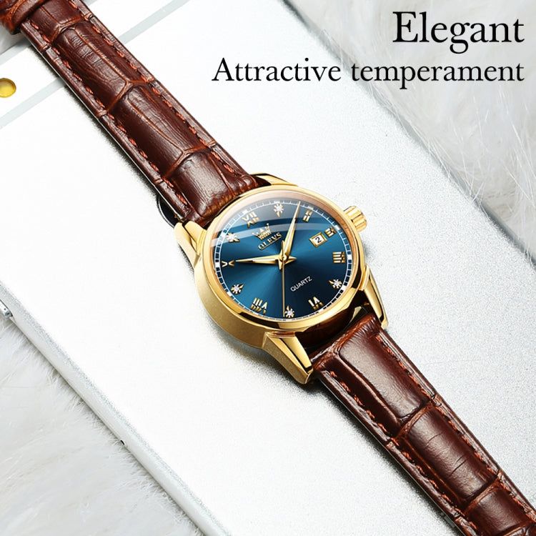 OLEVS 6896 Women Multifunctional Luminous Waterproof Quartz Watch(Blue) - Leather Strap Watches by OLEVS | Online Shopping UK | buy2fix