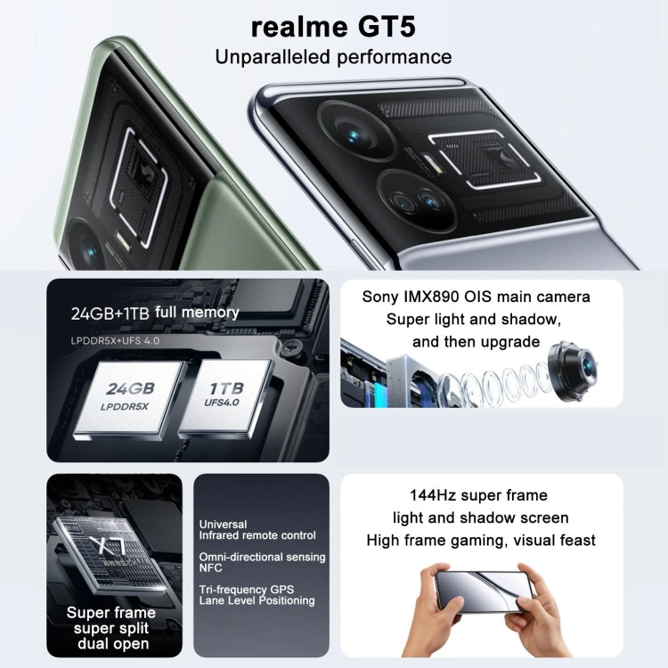 Realme GT5 5G, 12GB+256GB 150W,  6.74 inch Realme UI 4.0 / Android 13 Snapdragon 8 Gen 2  Octa Core up to 3.2GHz, NFC, Network: 5G(Flowing Silver) - OPPO by Realme | Online Shopping UK | buy2fix