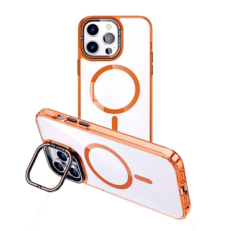 For iPhone 15 Pro Max MagSafe Magnetic Invisible Holder Transparent Phone Case(Orange) - iPhone 15 Pro Max Cases by buy2fix | Online Shopping UK | buy2fix