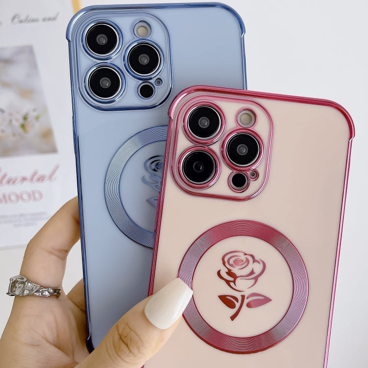For iPhone 15 Electroplate Side Roses Flower MagSafe Phone Case(Purple) - iPhone 15 Cases by buy2fix | Online Shopping UK | buy2fix