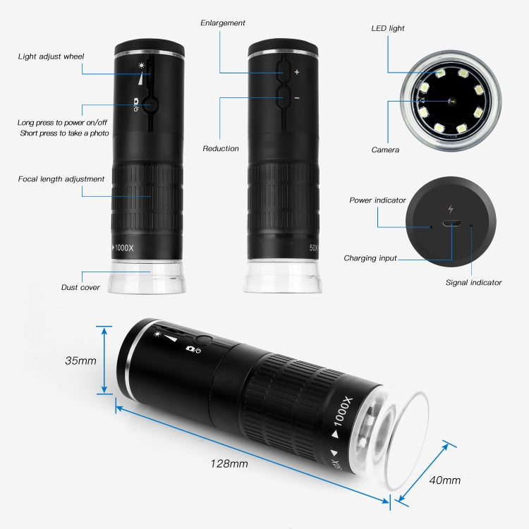 F210 1000X WiFi Digital Microscope with Helical Tube Bracket - Digital Microscope by buy2fix | Online Shopping UK | buy2fix