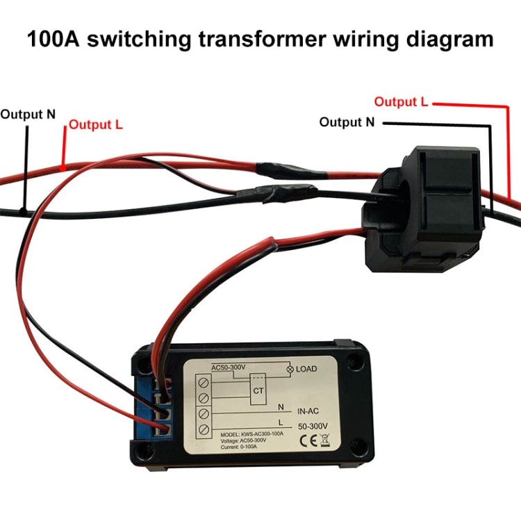 KWS-AC300-100A 50-300V AC Digital Current Voltmeter with Opening Transformer(Black) - Current & Voltage Tester by buy2fix | Online Shopping UK | buy2fix