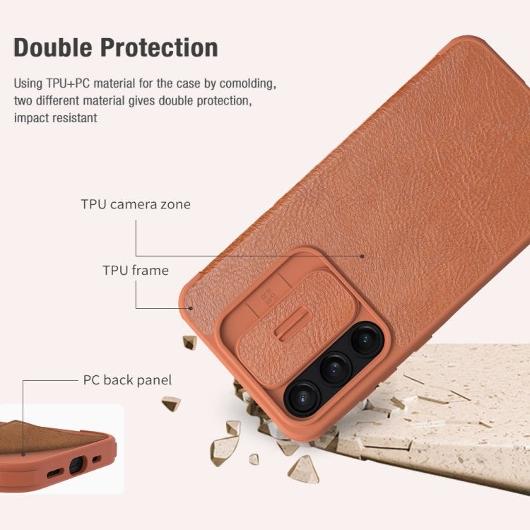 For Samsung Galaxy A55 NILLKIN QIN Series Pro Sliding Camera Cover Design Leather Phone Case(Brown) - Galaxy Phone Cases by NILLKIN | Online Shopping UK | buy2fix