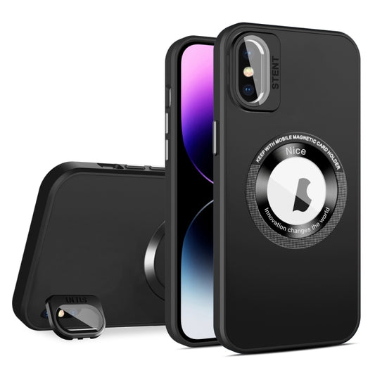 For iPhone X / XS Skin Feel Magnifier MagSafe Lens Holder Phone Case(Black) - More iPhone Cases by buy2fix | Online Shopping UK | buy2fix