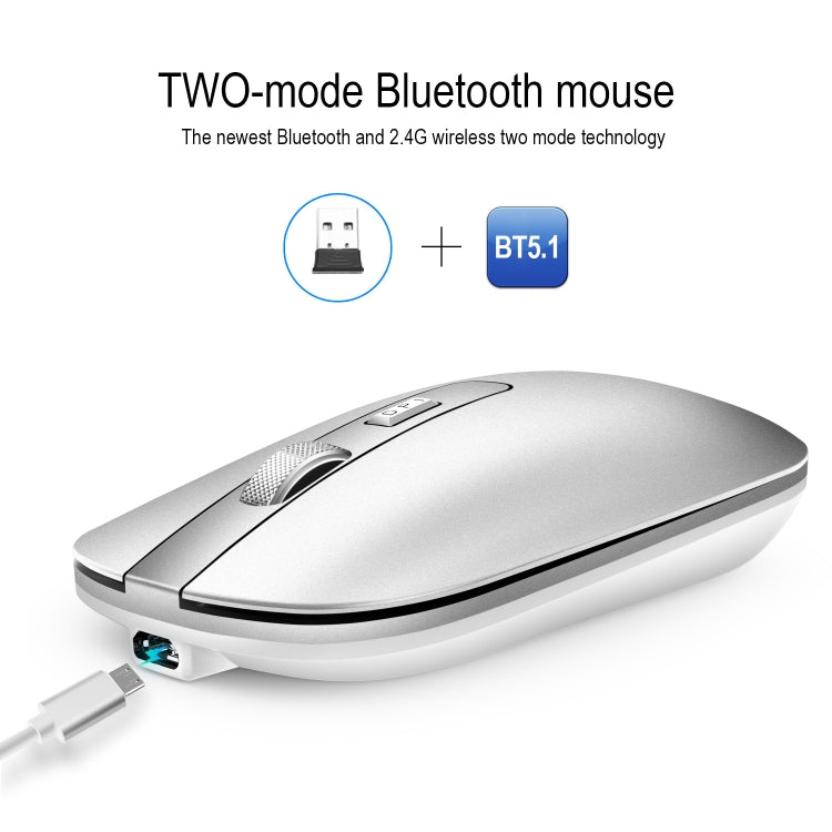 HXSJ M50 2.4GHZ 800,1200,1600dpi Three Gear Adjustment Dual-mode Wireless Mouse USB + Bluetooth 5.1 Rechargeable(Silver) -  by HXSJ | Online Shopping UK | buy2fix