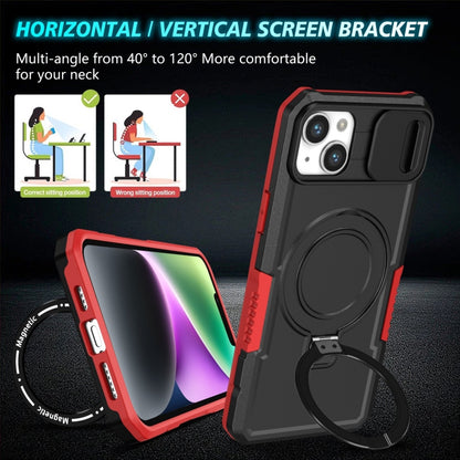 For iPhone 15 Sliding Camshield Magsafe Holder TPU Hybrid PC Phone Case(Black Red) - iPhone 15 Cases by buy2fix | Online Shopping UK | buy2fix
