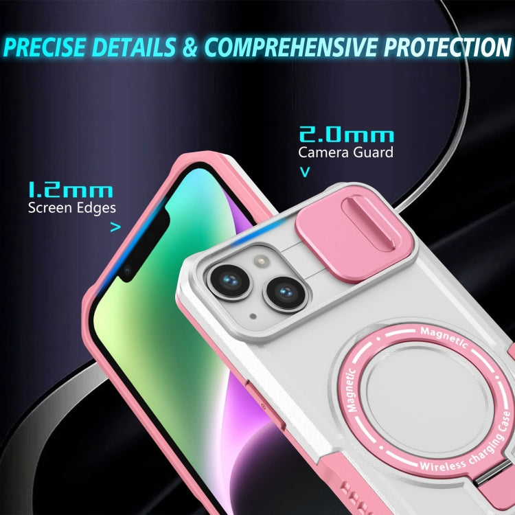 For iPhone 14 Sliding Camshield Magsafe Holder TPU Hybrid PC Phone Case(Pink White) - iPhone 14 Cases by buy2fix | Online Shopping UK | buy2fix