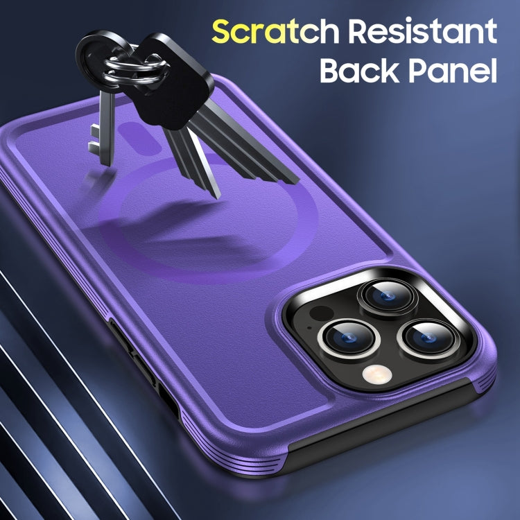 For iPhone 15 Pro Max Shield Armor MagSafe TPU Hybrid PC Phone Case(Purple) - iPhone 15 Pro Max Cases by buy2fix | Online Shopping UK | buy2fix