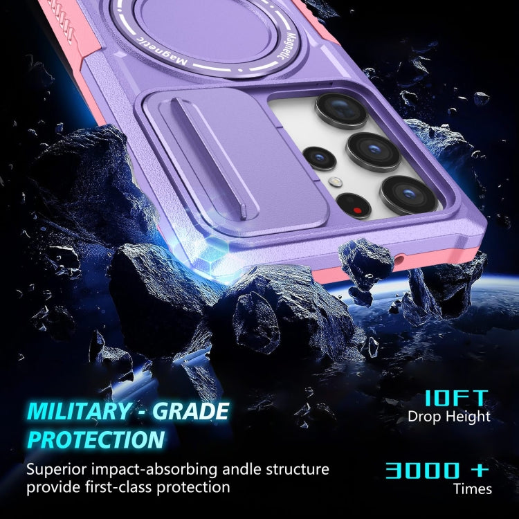 For Samsung Galaxy S23 Ultra 5G Sliding Camshield Magsafe Holder TPU Hybrid PC Phone Case(Pink Purple) - Galaxy S23 Ultra 5G Cases by buy2fix | Online Shopping UK | buy2fix