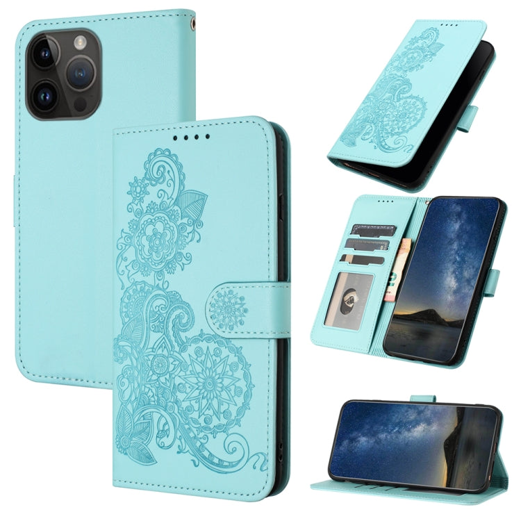 For iPhone 15 Pro Max Datura Flower Embossed Flip Leather Phone Case(Light blue) - iPhone 15 Pro Max Cases by buy2fix | Online Shopping UK | buy2fix