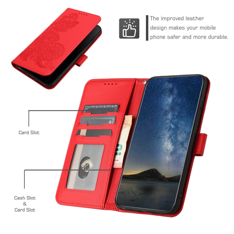 For iPhone 15 Pro Max Datura Flower Embossed Flip Leather Phone Case(Red) - iPhone 15 Pro Max Cases by buy2fix | Online Shopping UK | buy2fix