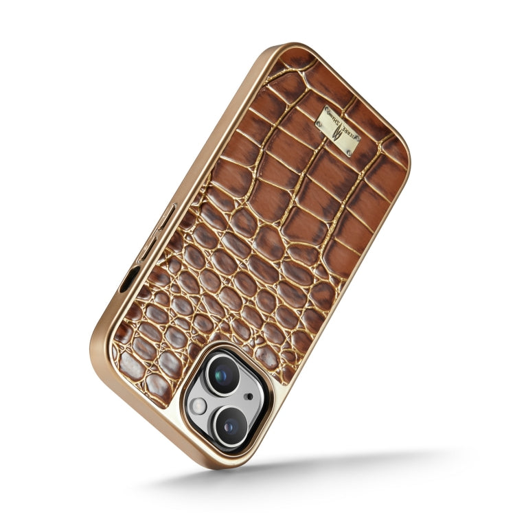 For iPhone 15 Pro Max Fierre Shann Crocodile Texture Electroplating PU Phone Case(Brown) - iPhone 15 Pro Max Cases by FIERRE SHANN | Online Shopping UK | buy2fix