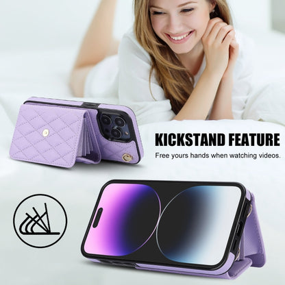 For iPhone 15 Pro Max Crossbody Rhombic Horizontal Wallet Leather Phone Case(Purple) - iPhone 15 Pro Max Cases by buy2fix | Online Shopping UK | buy2fix