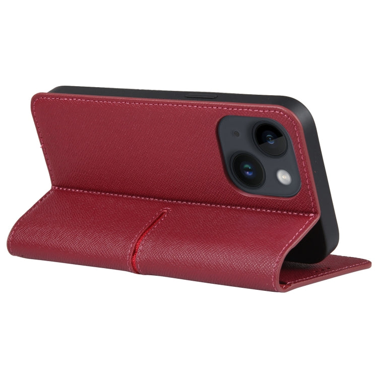 For iPhone 15 GEBEI Top-grain Horizontal Flip Leather Phone Case(Wine Red) - iPhone 15 Cases by GEBEI | Online Shopping UK | buy2fix