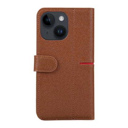 For iPhone 15 GEBEI Top-grain Horizontal Flip Leather Phone Case(Brown) - iPhone 15 Cases by GEBEI | Online Shopping UK | buy2fix